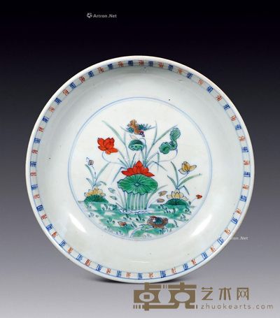 清雍正 斗彩荷塘鸳鸯碟 直径20cm