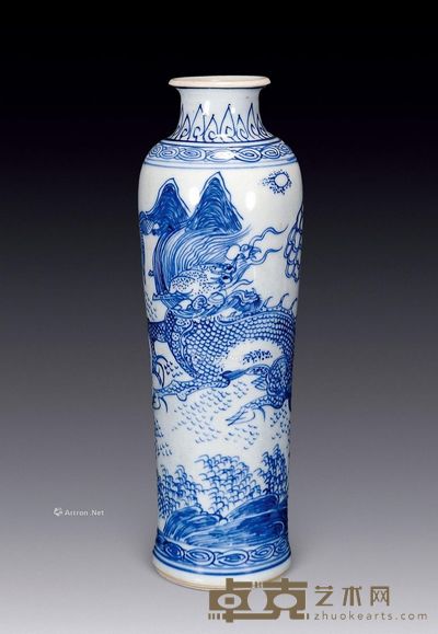 清康熙 青花麒麟芭蕉统瓶 高26cm