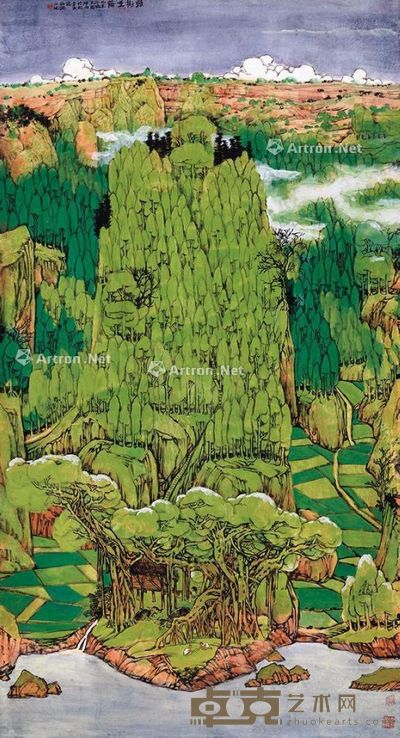 赖铁骢 绿树垂荫 180×97cm