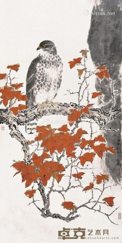方政和 丹枫秋鹰图 137×69cm