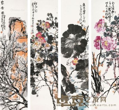 黎柱成 花卉 137×3cm×4