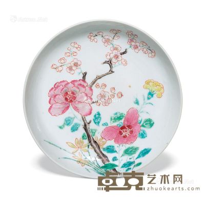 清雍正 粉彩折枝花卉纹盘 直径16.8cm