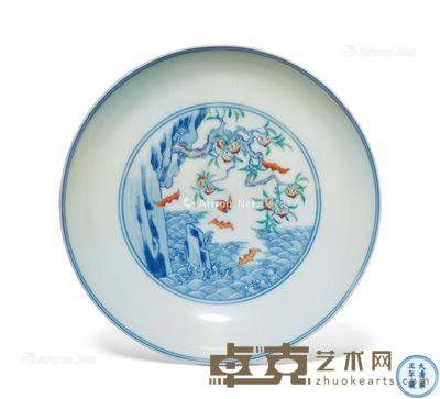 清雍正 斗彩福山寿海图小盘 直径15.6cm