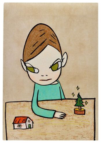 奈良美智 2010年作 讨厌的圣诞节 木刻 版画
