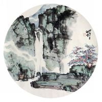 梁基永 山水团扇