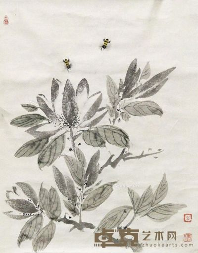 吴慧圆 花卉蜜蜂 45×35cm
