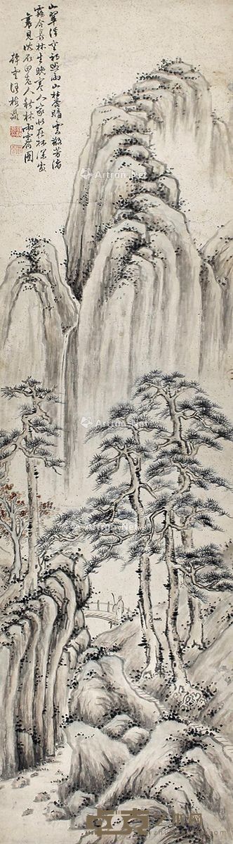汪梅鼎 山水 116×30cm