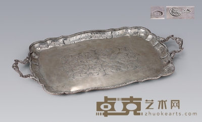 19世纪 欧洲纯银花口盘 长:56cm 宽:32cm 重:1565g