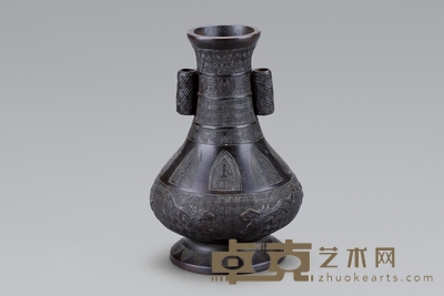 清 铜佛家图案贯耳瓶 高:17cm 口径:5cm 底径:8cm
