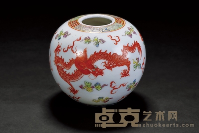 民国 粉彩龙凤呈祥水盂 高:8cm 腹径:9cm