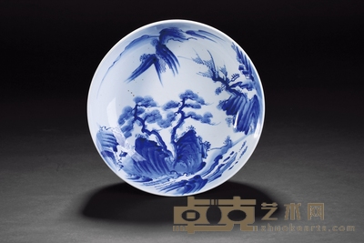 清同治 青花松石纹大碗 高:10cm 口径:25cm