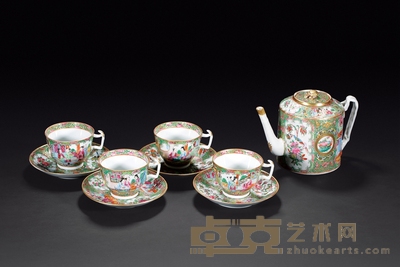 清光绪 广彩茶具一套九件 壶高:14cm 杯高:6.5cm×4 碟径:15cm×4
