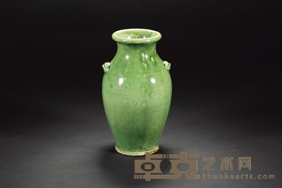 清中期 潮州窑绿釉兽耳瓶 高:23cm 口径:9cm 底径:8cm