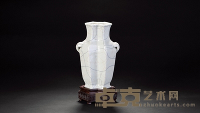 清 仿官釉双联象耳瓶(连座) 高:21.5cm 口径:9cm 底径:8.5cm