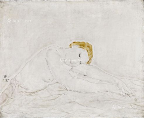 藤田嗣治  1926年作 梦中的裸女 小雪 油画画布