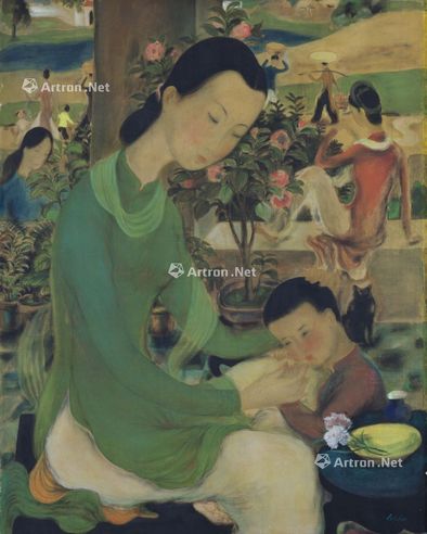 黎谱  约1937-39年作 《家庭生活》 水墨、水粉绢本