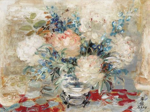 黎谱 瓶中花卉 油彩绢本，裱于画板