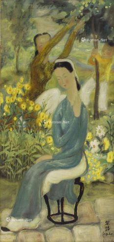 黎谱 摘水果 油彩绢本，裱于画板