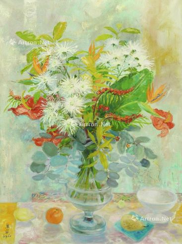 黎谱 瓶中花卉 油彩画布