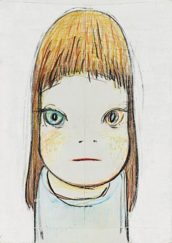 奈良美智 约2003年作 无题 镜框 彩色铅笔纸本