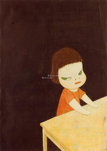 奈良美智 2002年作 无题 镜框 亚克力及彩色铅笔纸本
