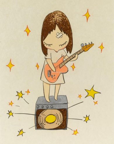 奈良美智 2003年作 Guitar Girl 镜框 版画