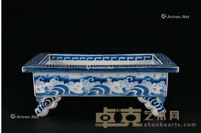 清 青花四脚水仙花盆 31.5×21×11cm