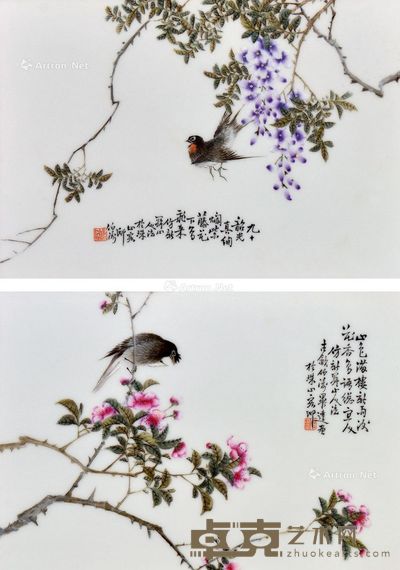 花鸟瓷板 (一对) 25×18cm