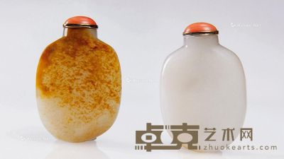 清 白玉带皮椭形鼻烟壶 高7.5cm