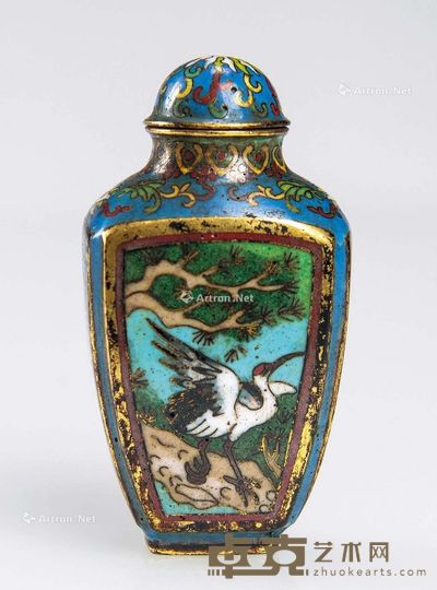 清 景泰蓝仙鹤鼻烟壶 高6.4cm