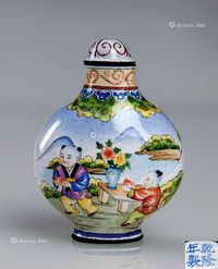 晚清/民国 铜珐琅彩人物鼻烟壶