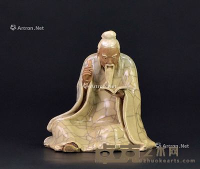 20世纪早期 石湾 官窑釉老叟看经 高16cm