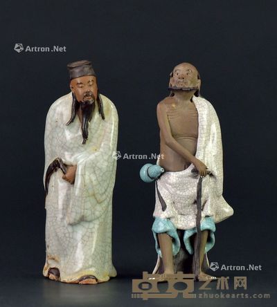 石湾吕洞宾与铁拐李 (一组两件) 高18.5cm;高18cm