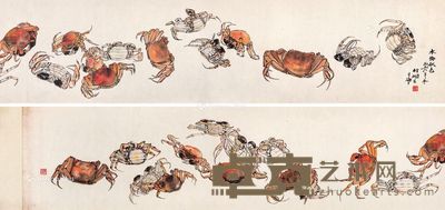螃蟹图 卷轴 设色纸本 268×33cm
