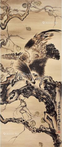 高其峰作品 轴心 设色纸本