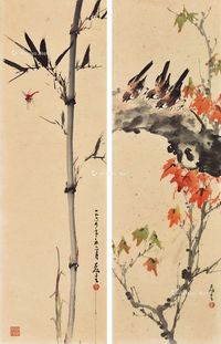 花鸟图 （二幅） 镜心 设色纸本