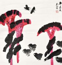 崔子范作品 轴心 设色纸本
