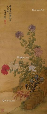 秋菊图 轴心 设色绢本