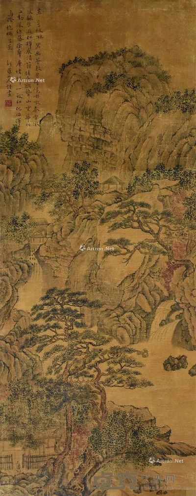 华嵒作品 轴心 设色绢本 82.5×34cm