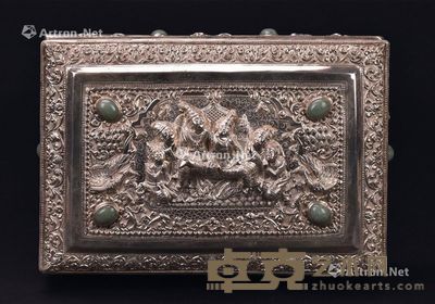 银嵌翡翠人物盖盒 23.5×16×9cm