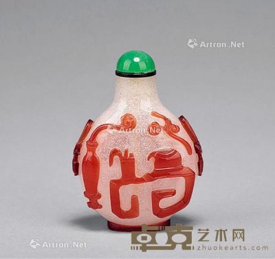 清 套红料 文房鼻烟壶 高7.5cm