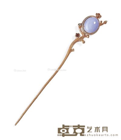 天然紫罗兰翡翠18K玫瑰金发簪 --
