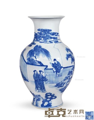 清 青花“西厢记”图尊 高36cm