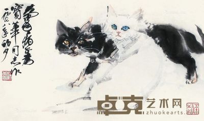 黄胄 双猫图 50.5×32cm