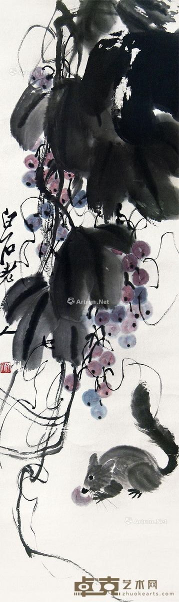 齐白石 松鼠葡萄 86.5×26.5cm