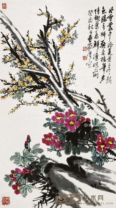 曹简楼 花卉 74.5×41cm