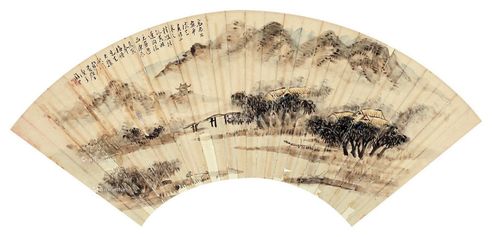 黄壁 庚辰（1760年）作 山水扇面 镜片 设色纸本