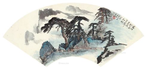 蔡德林 乙酉（2005年）作 山水扇面 镜片 设色纸本