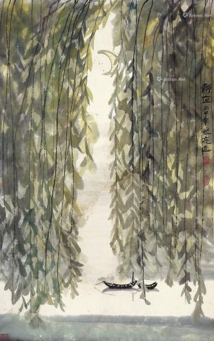 魏怀亮 丙子（1996年）作 静夜 镜片 设色纸本