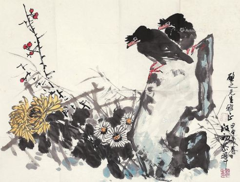 黎政初 甲申（2004年）作 花鸟 镜心 设色纸本